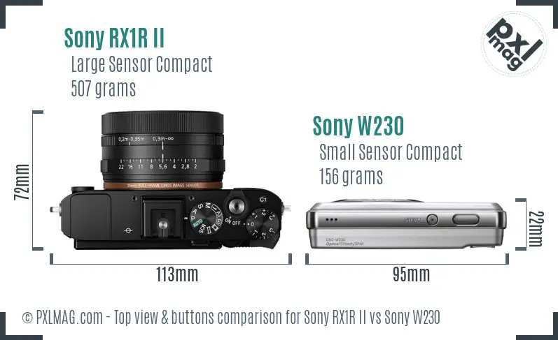 Sony RX1R II vs Sony W230 top view buttons comparison