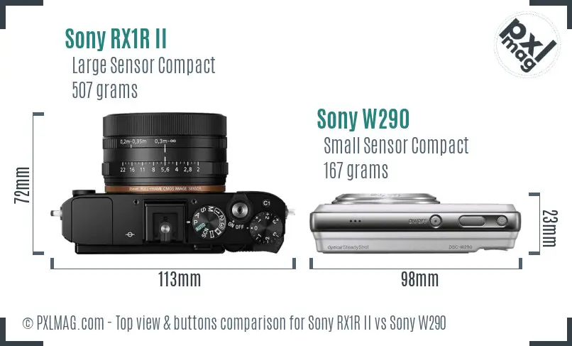 Sony RX1R II vs Sony W290 top view buttons comparison