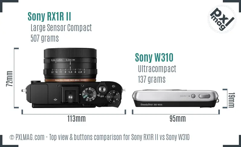 Sony RX1R II vs Sony W310 top view buttons comparison