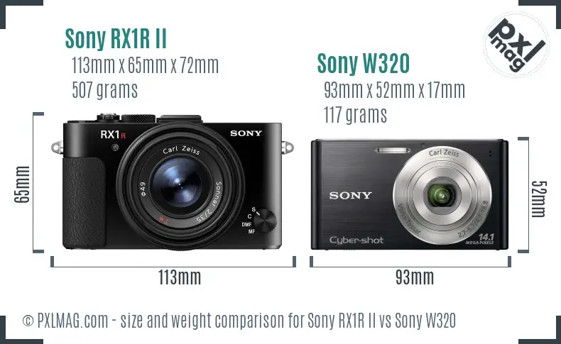 Sony RX1R II vs Sony W320 size comparison
