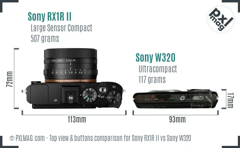 Sony RX1R II vs Sony W320 top view buttons comparison