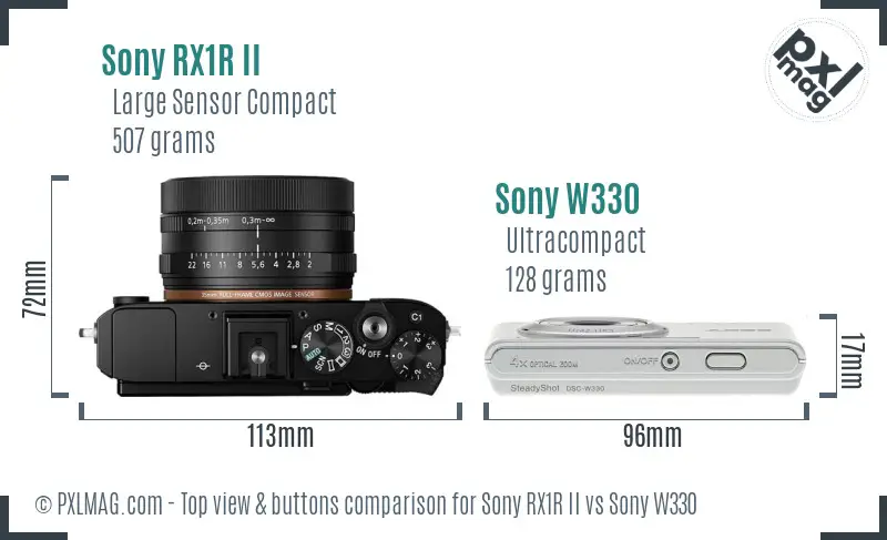 Sony RX1R II vs Sony W330 top view buttons comparison