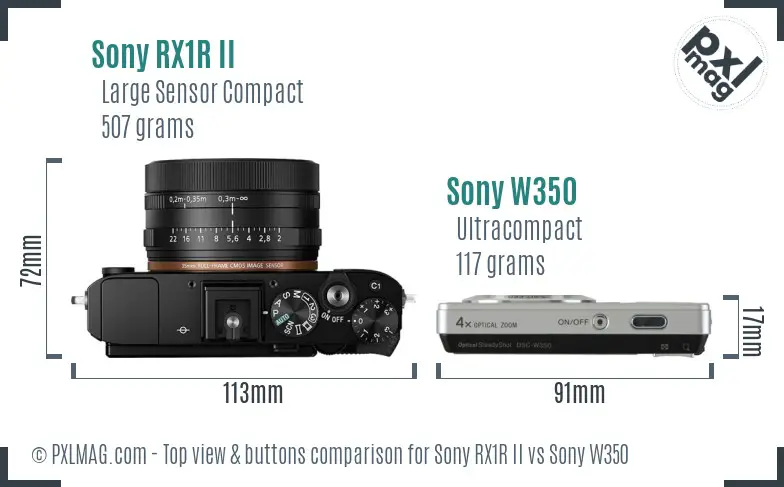 Sony RX1R II vs Sony W350 top view buttons comparison