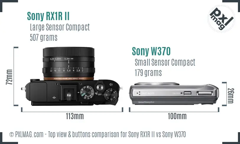 Sony RX1R II vs Sony W370 top view buttons comparison