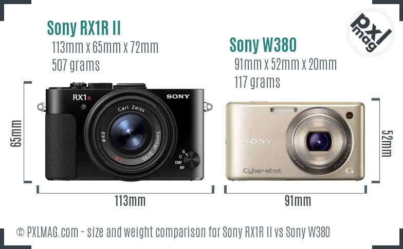 Sony RX1R II vs Sony W380 size comparison