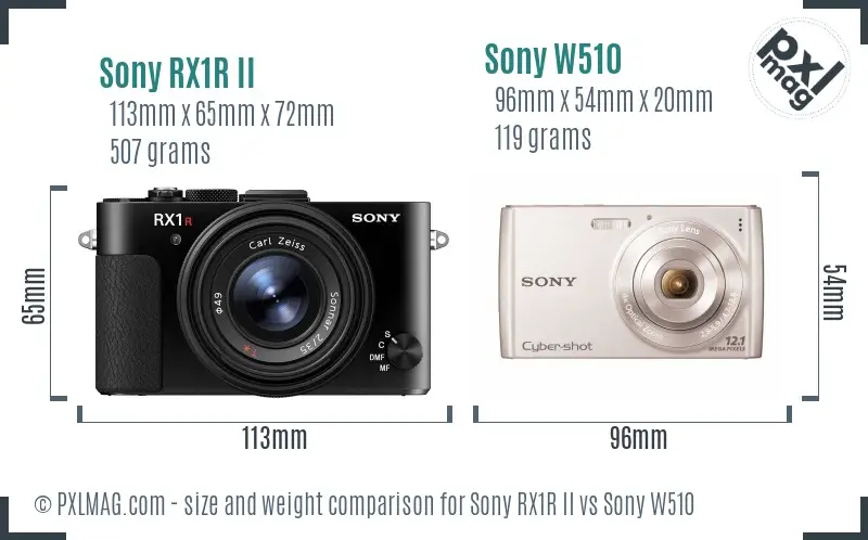 Sony RX1R II vs Sony W510 size comparison
