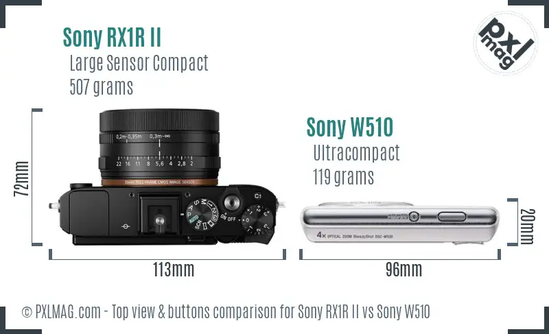 Sony RX1R II vs Sony W510 top view buttons comparison