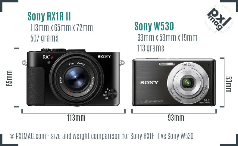 Sony RX1R II vs Sony W530 size comparison