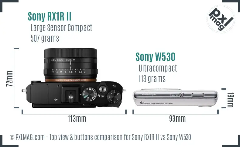 Sony RX1R II vs Sony W530 top view buttons comparison