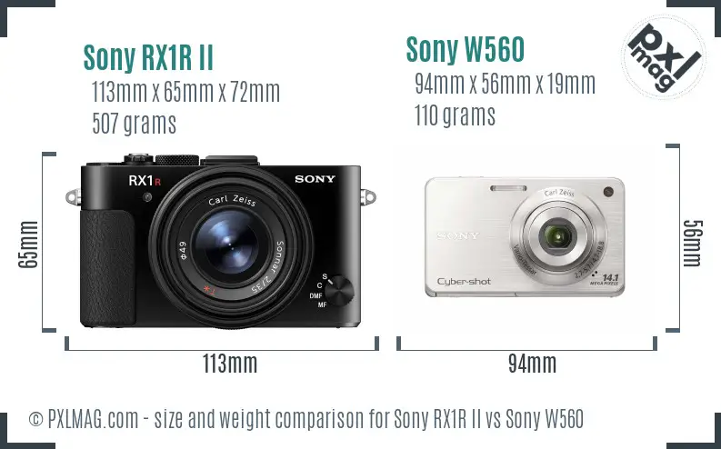 Sony RX1R II vs Sony W560 size comparison