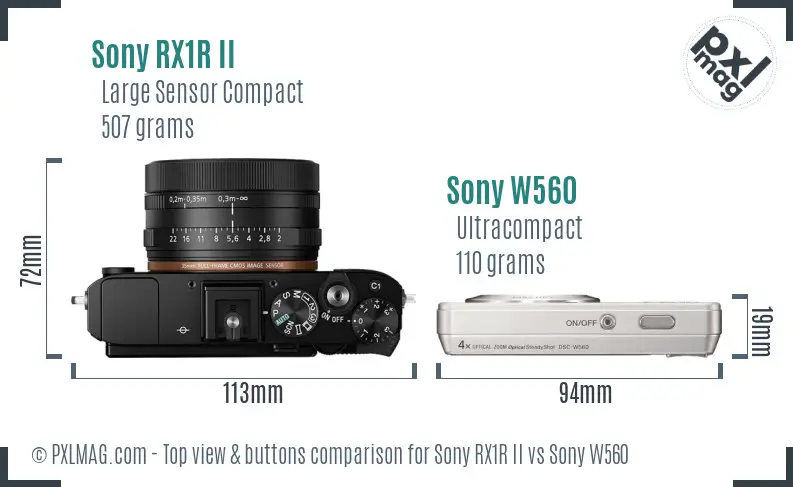 Sony RX1R II vs Sony W560 top view buttons comparison