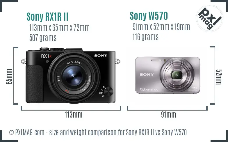 Sony RX1R II vs Sony W570 size comparison