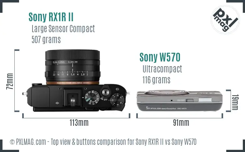 Sony RX1R II vs Sony W570 top view buttons comparison