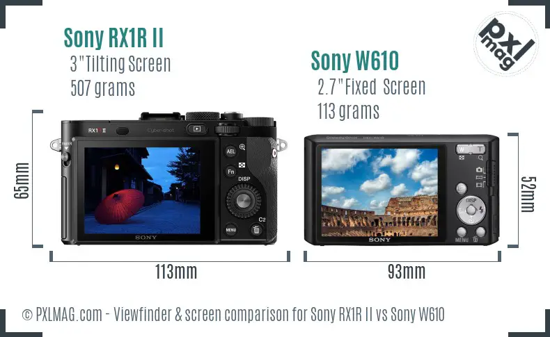Sony RX1R II vs Sony W610 Screen and Viewfinder comparison