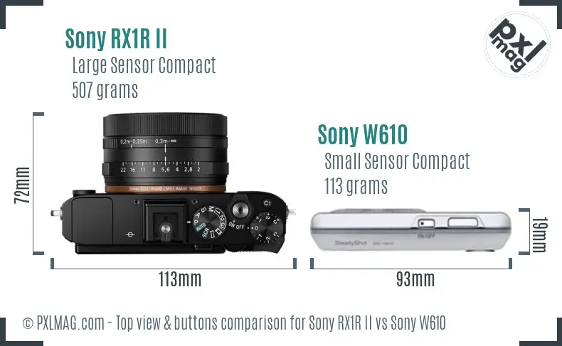 Sony RX1R II vs Sony W610 top view buttons comparison
