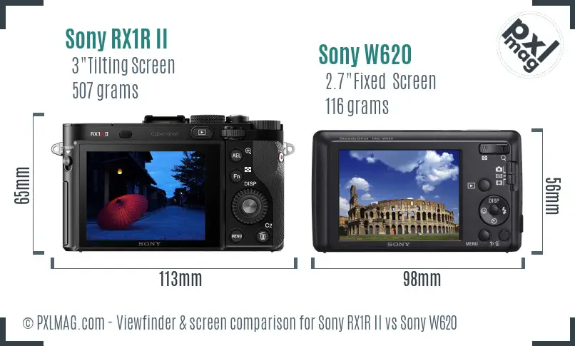 Sony RX1R II vs Sony W620 Screen and Viewfinder comparison