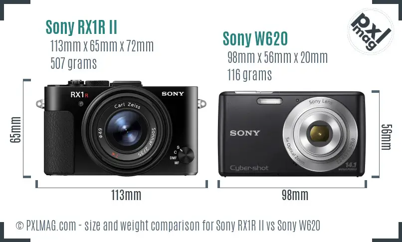 Sony RX1R II vs Sony W620 size comparison