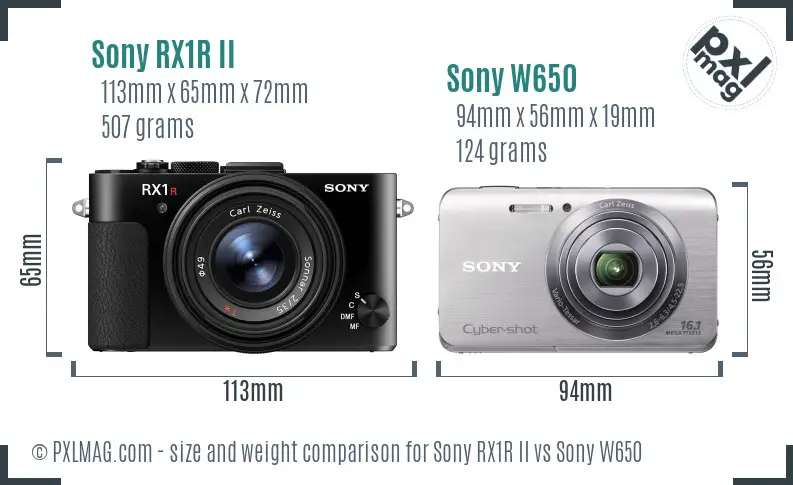 Sony RX1R II vs Sony W650 size comparison