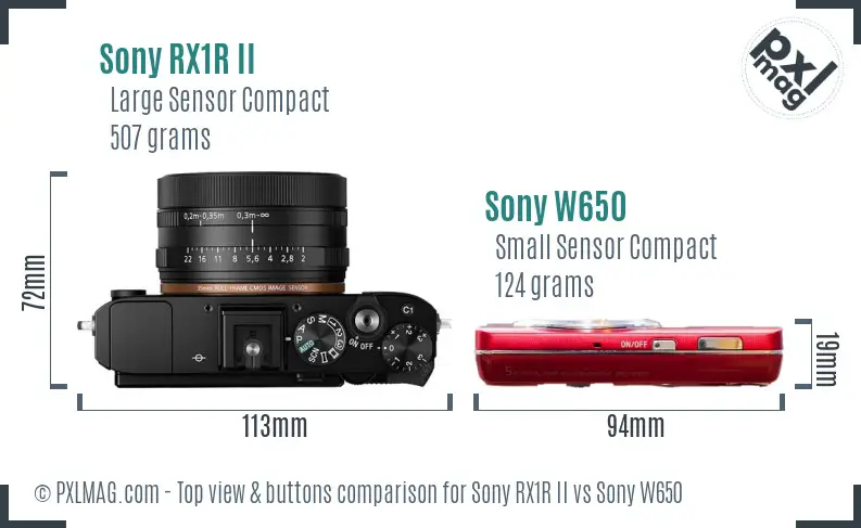 Sony RX1R II vs Sony W650 top view buttons comparison