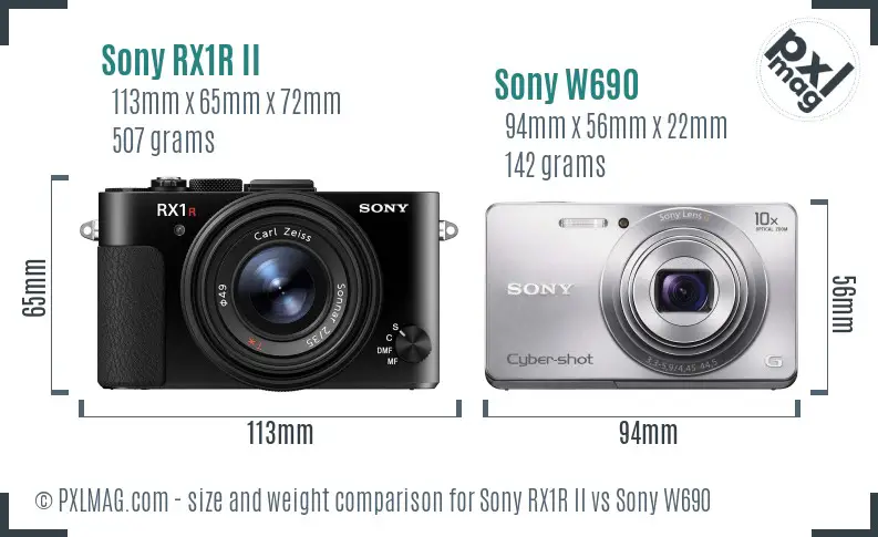 Sony RX1R II vs Sony W690 size comparison