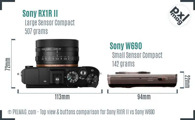 Sony RX1R II vs Sony W690 top view buttons comparison