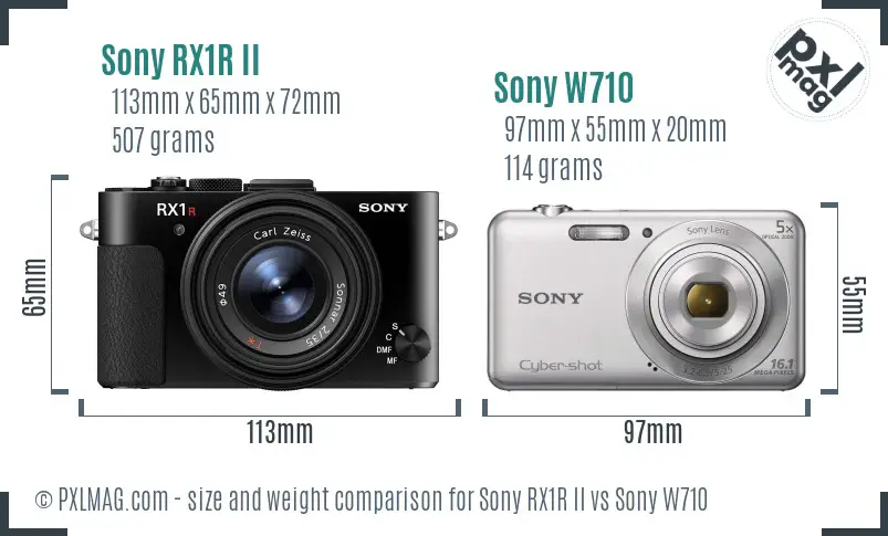 Sony RX1R II vs Sony W710 size comparison