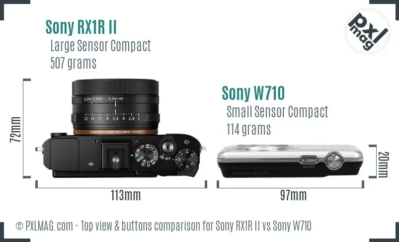 Sony RX1R II vs Sony W710 top view buttons comparison