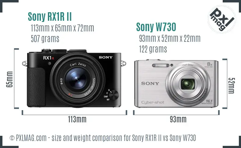 Sony RX1R II vs Sony W730 size comparison