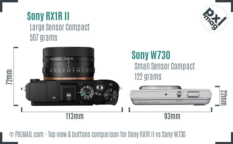 Sony RX1R II vs Sony W730 top view buttons comparison