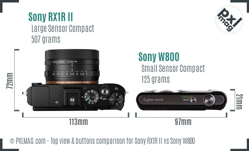 Sony RX1R II vs Sony W800 top view buttons comparison