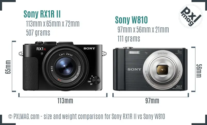 Sony RX1R II vs Sony W810 size comparison