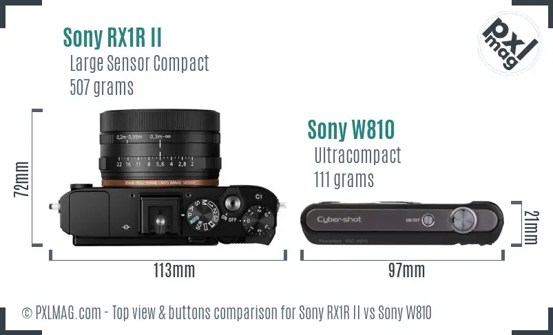 Sony RX1R II vs Sony W810 top view buttons comparison