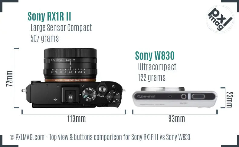 Sony RX1R II vs Sony W830 top view buttons comparison