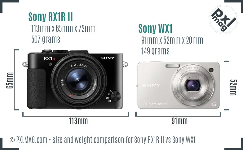 Sony RX1R II vs Sony WX1 size comparison