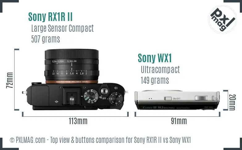 Sony RX1R II vs Sony WX1 top view buttons comparison
