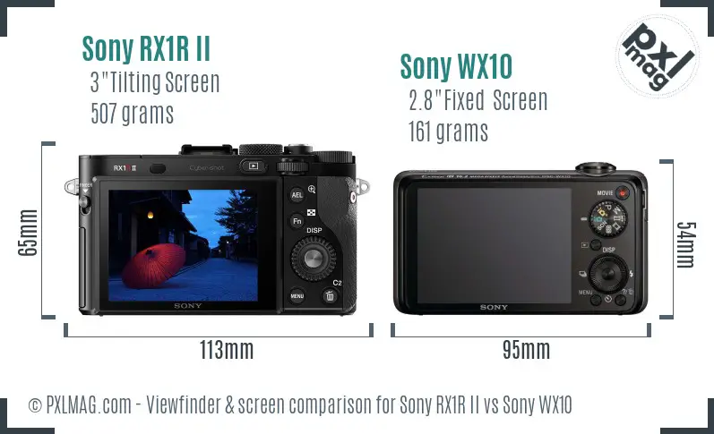 Sony RX1R II vs Sony WX10 Screen and Viewfinder comparison