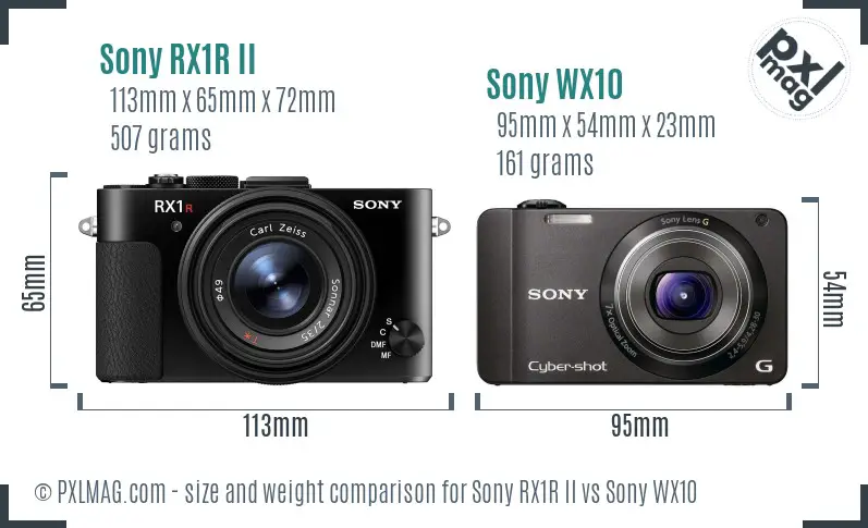 Sony RX1R II vs Sony WX10 size comparison