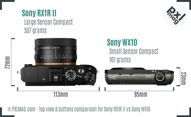 Sony RX1R II vs Sony WX10 top view buttons comparison