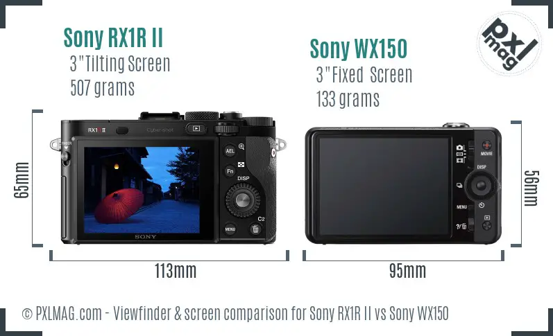 Sony RX1R II vs Sony WX150 Screen and Viewfinder comparison