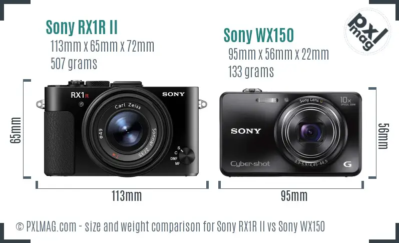Sony RX1R II vs Sony WX150 size comparison