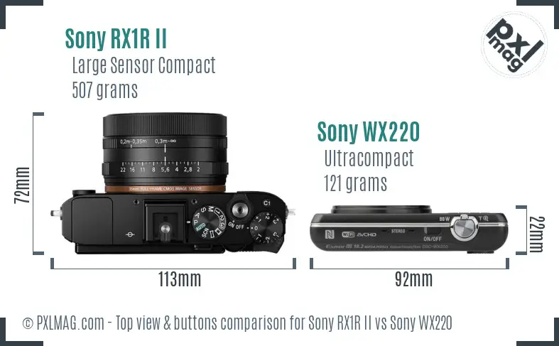 Sony RX1R II vs Sony WX220 top view buttons comparison