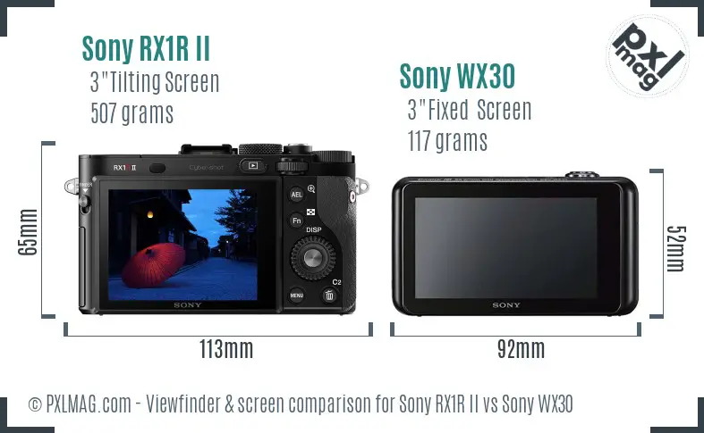 Sony RX1R II vs Sony WX30 Screen and Viewfinder comparison