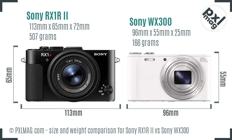 Sony RX1R II vs Sony WX300 size comparison