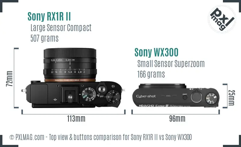 Sony RX1R II vs Sony WX300 top view buttons comparison