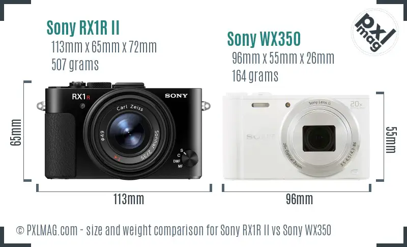 Sony RX1R II vs Sony WX350 size comparison