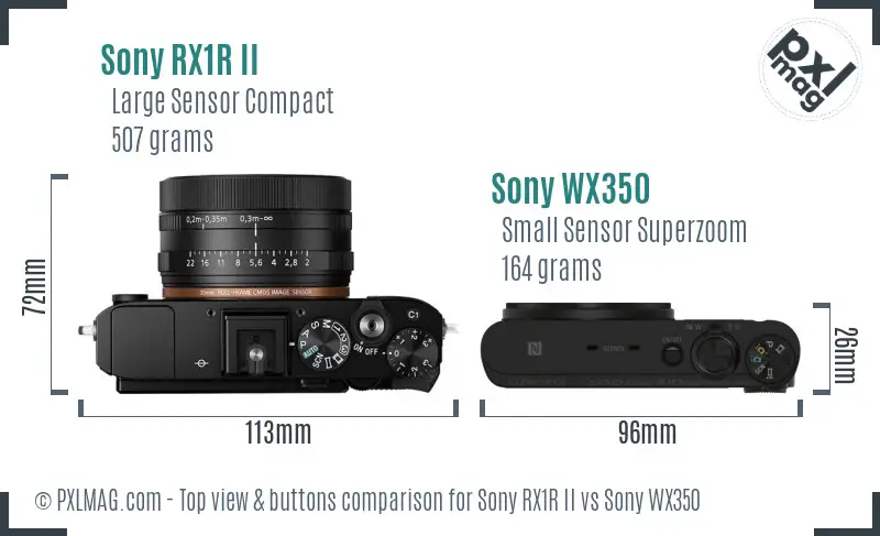 Sony RX1R II vs Sony WX350 top view buttons comparison