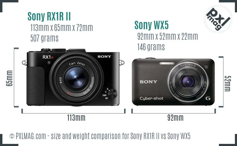 Sony RX1R II vs Sony WX5 size comparison