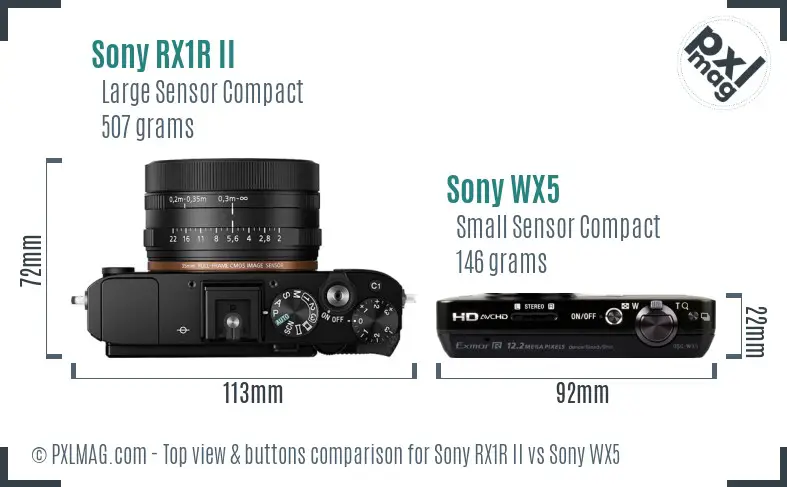 Sony RX1R II vs Sony WX5 top view buttons comparison