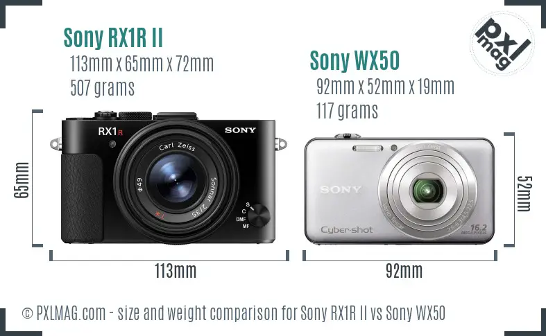 Sony RX1R II vs Sony WX50 size comparison
