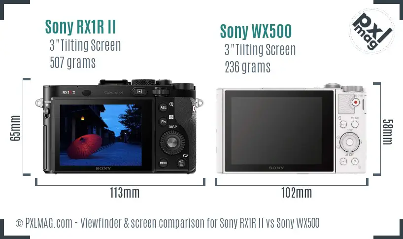 Sony RX1R II vs Sony WX500 Screen and Viewfinder comparison